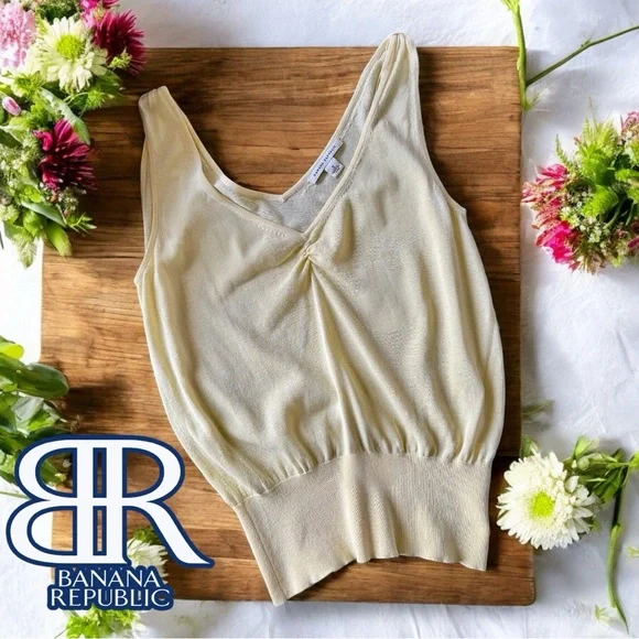 Silk Blend Knit Banana Republic Pale Yellow Sleeveless Sweater Vest Top - Picture 14 of 17